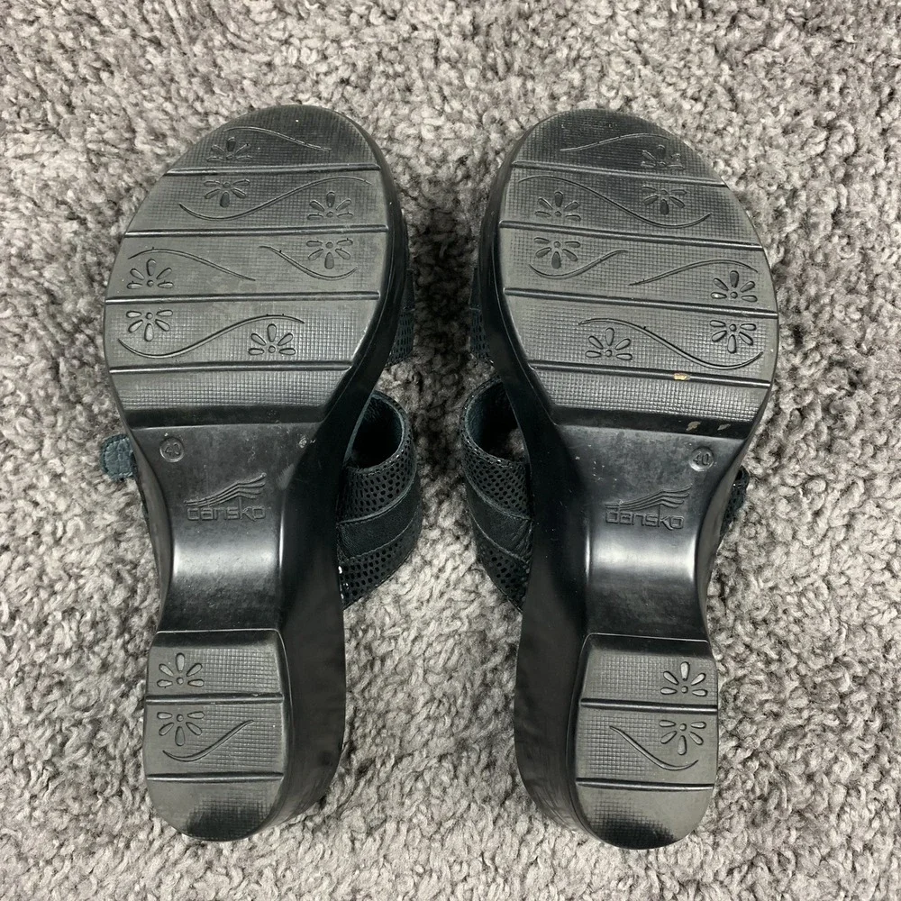 Dansko Jessie Sandals Black Leather Lizard Slip On Slide Heels Buckle EU 40